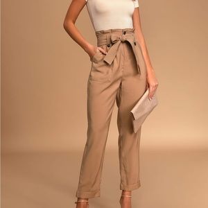 Khaki Paper Bag Waist Pants, Size Large, New with Tags